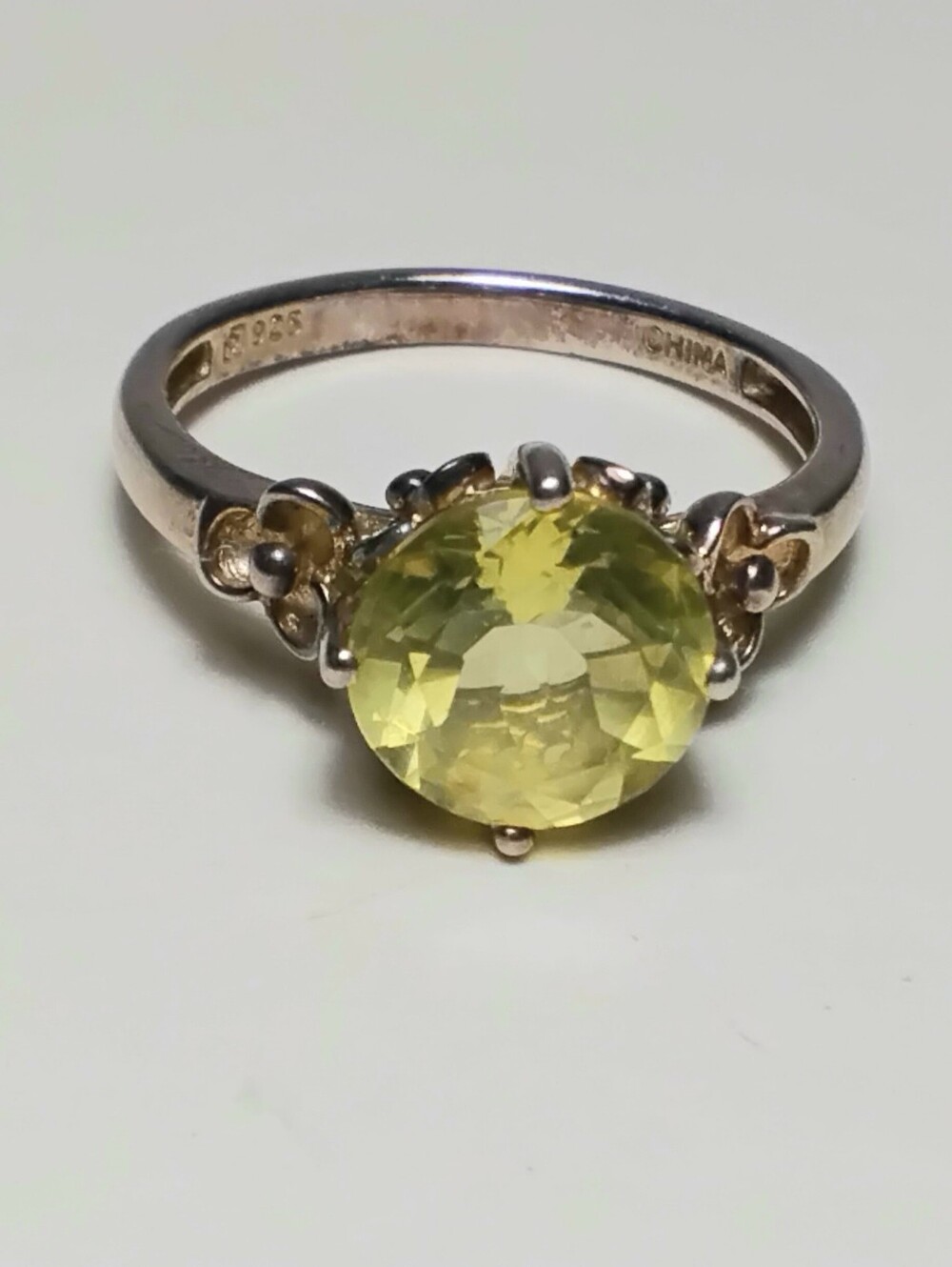 925 Silver Lemon Quartz Ring Sz 9-3/4